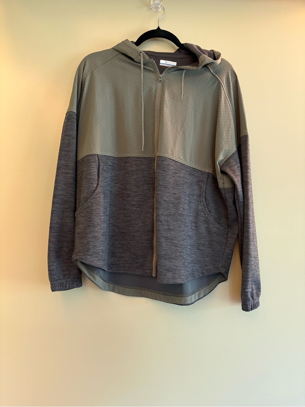 Columbia Two-Tone Zip Hoodie in Olive Green & Charcoal